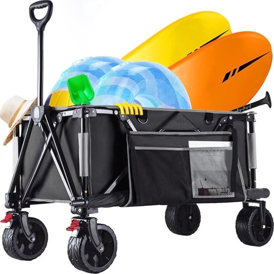 bolderkar Opvouwbare zware trolleywagen, grote wielen met 120 kg grotere capaciteit, festivalwagen met zijzakken voor kamperen, buiten, tuin, strand, winkelen, met verstelbaar handvat, zwart, blauw, van Sekey