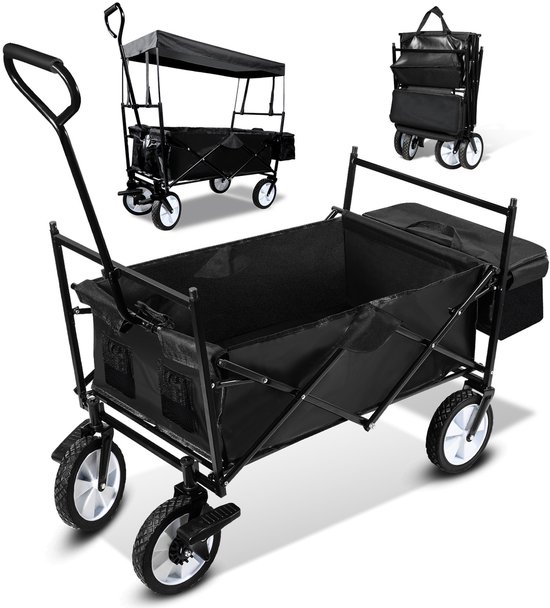 Bolderkar - Pliable - Bolderwagen - Opvouwbaar - Capacité de charge 80KG - Transportwagen - Roues 360 ° - avec toit - Verstelbare hendel - Kinderenvervoer - Bolderkarren - Zwart van Pliable
