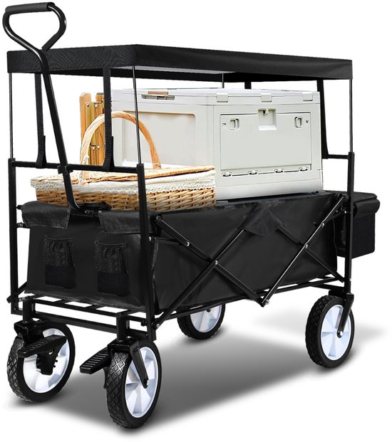 Bolderkar - Pliable - Capacité de charge 80 kg - Bolderwagen - Extensible - Roues 360 ° - avec toit - Zwart van Relax4Life