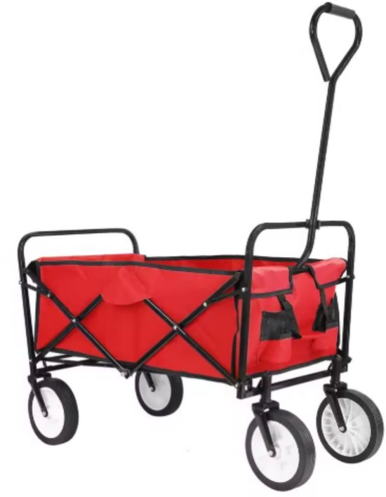Bolderkar - Rood - Strandwagen - Opvouwbaar tuinwagen - Met duwstang - Voor buitengebruik - 115 kg capaciteit - All terrain van Merkloos