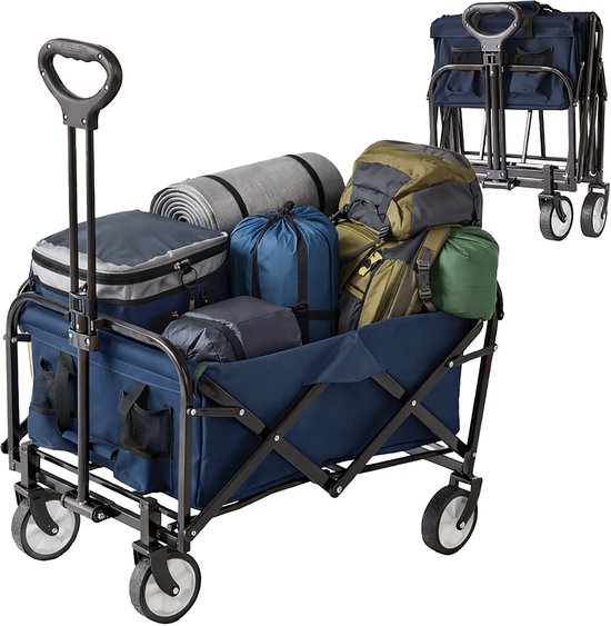 Bolderkar - stof - blauw - 50x89x72 cm - met handgreep van Merkloos