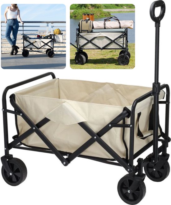 Bolderkar - Strandkar met Wielen - Bolderwagen - Opvouwbare Outdoor Transportkar voor Stranduitjes - Handige Strandwagen met Handvat - 73x51x92cm - Beige van LifeGoods