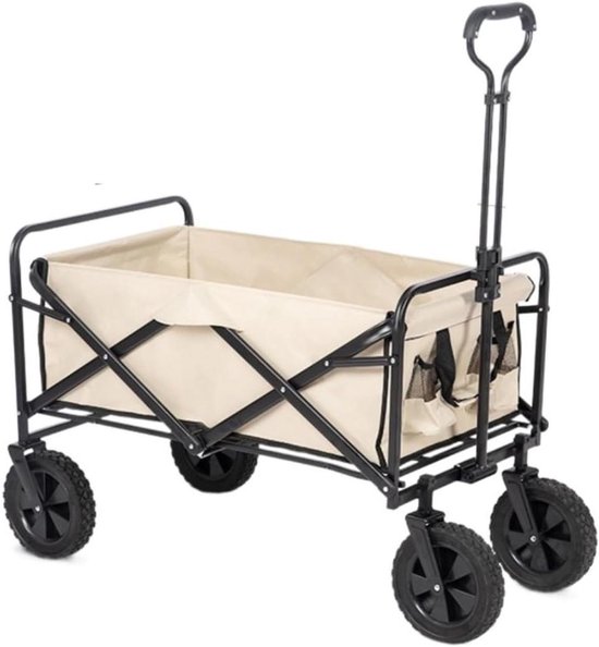 Bolderkar Strandwagen - Opvouwbare Wagen - Outdoor Transport - Coaxiaal Stuurwiel - 120L Capaciteit - Zwart