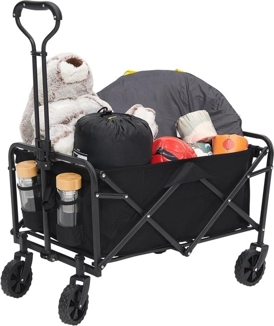 Bolderkar - Transportkar Tuin - Buitenactiviteiten Vervoer - Opvouwbaar Compact Design - 100KG Draagkracht - Zwart