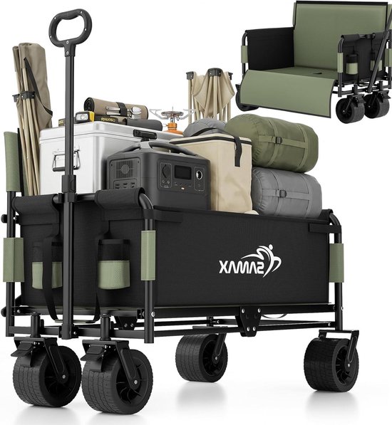 Bolderkar - Transportkar Tuinkar - Boodschappen Vervoeren - 2-in-1 Zitbank - 200 kg capaciteit - Matcha Groen
