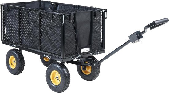 Bolderkar Transportkar - Tuinkar Strandkar - Zware Ladingen Vervoeren - Afneembaar Dekzeil - Max 550 kg - Zwart Geel van Merkloos