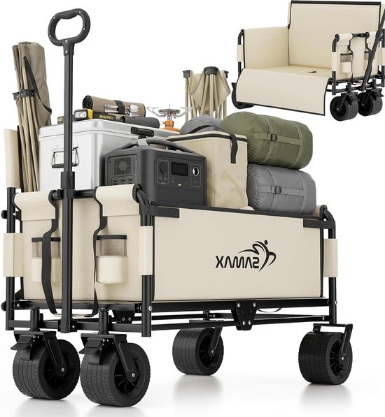 Bolderkar - Transportkar Tuinwagen - Outdoor Transport - 2-in-1 Zitbank - 200 kg capaciteit - Beige
