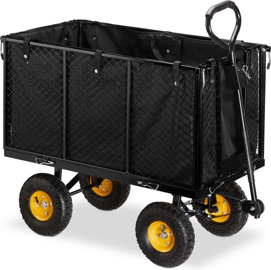 bolderkar tuin - inklapbare zijwanden - uitneembaar zeil - transportkar - 500 kg - zwart van Merkloos