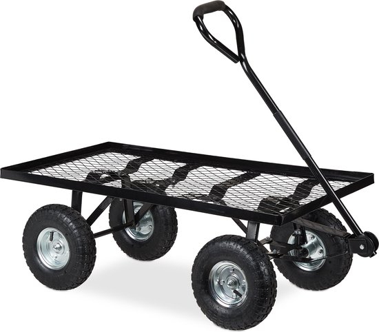 bolderkar tuin - luchtbanden - tot 200 kg - staal - 34,5 x 51 x 96 cm - transportkar - zwart van MaxxGarden