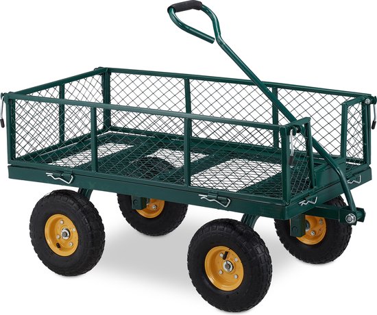bolderkar tuin - tot 250 kg draaglast - luchtbanden - staal - transportkar - groen
