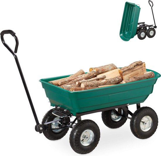 Bolderkar tuinkar met kiepfunctie - outdoor transport tot 200 kg - luchtbanden 3.50-4" - handgreep groen van MaxxGarden