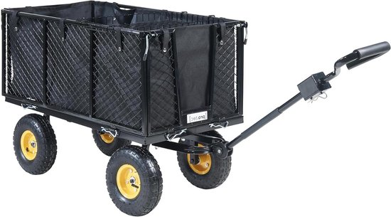Bolderkar Tuinkar - Transportwagen Outdoor - Zware Ladingen Vervoeren - Afneembaar Dekzeil - Max 550 kg - Zwart Geel