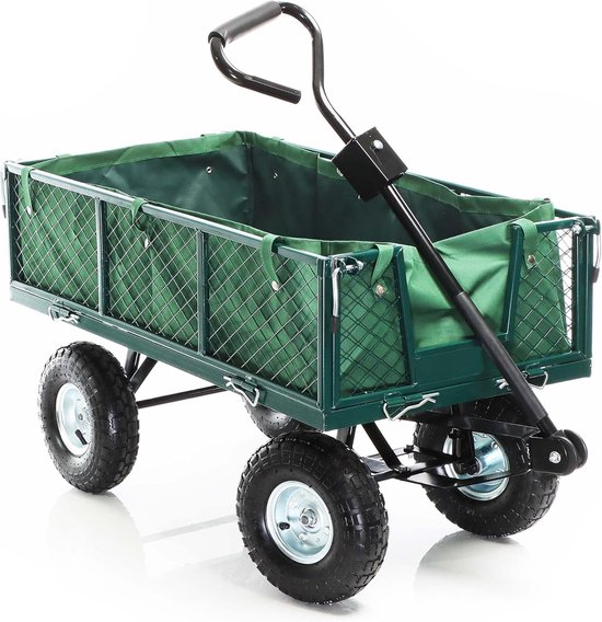 Bolderkar Tuinkar - Transportwagen Tuin - Zwaar Werk - Afneembaar Binnenzeil - 300 kg - Groen