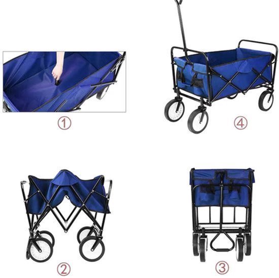 Bolderkar - Tuinwagen - Opvouwbare - Stevige Transportkar 110L - Heavy Duty Camping Trolley - Grote Wielen - en Waterdicht - Voor Tuin - Strand - en Boodschappen - Blauw