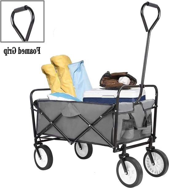 Bolderkar - Tuinwagen - Opvouwbare - Stevige Transportkar 110L - Heavy Duty Camping Trolley - Grote Wielen - en Waterdicht - Voor Tuin - Strand - en Boodschappen - Grijs van Merkloos
