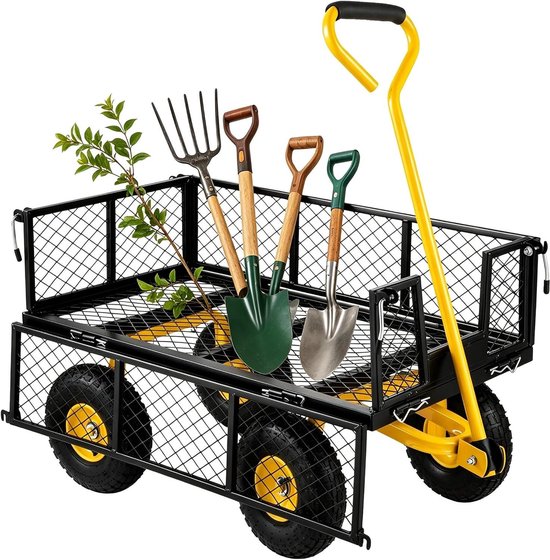 Bolderkar Tuinwagen - Transportwagen Gereedschapswagen - Tuinwerk Vervoeren - Afneembare Zijpanelen - 25.4 cm Wielen - Metaal