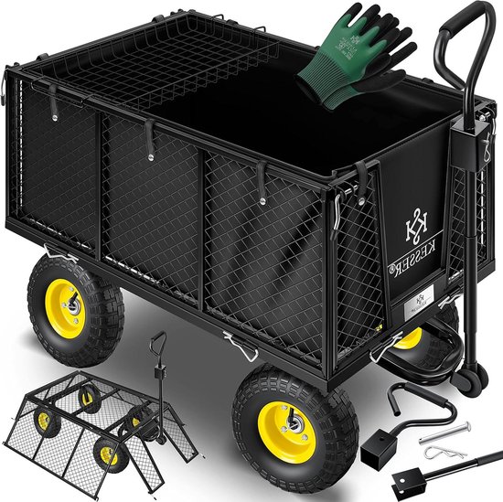 Bolderkar - Tuinwagen Transportwagen - Materiaal Vervoeren - 550 kg Belastbaar - 102 x 52 cm - Zwart van Bolderkar