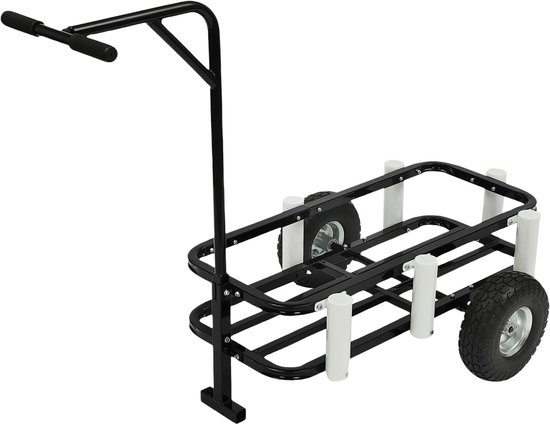 Bolderkar Viswagen - Outdoor transportkar - Vis en kampeer - 7 hengelhouders - 90 kg draagvermogen - Zwart