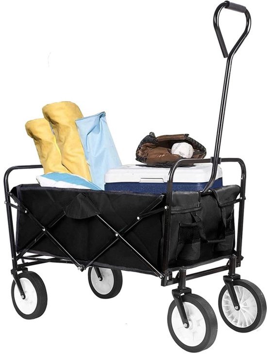 Bolderkar - Wagen - Bolderwagen - Opvouwbaar - Strandkar - Sterke Camping- en Strandwagen met Wielen en Handvat - 75 kg laadvermogen - Zwart