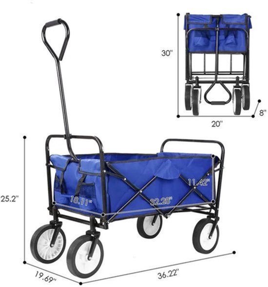 Bolderkar - Wagen - Bolderwagen - Opvouwbaar - Strandkar - Sterke Camping- en Strandwagen met Wielen en Handvat - 75 kg laadvermogen - Zwart van Bolderkar