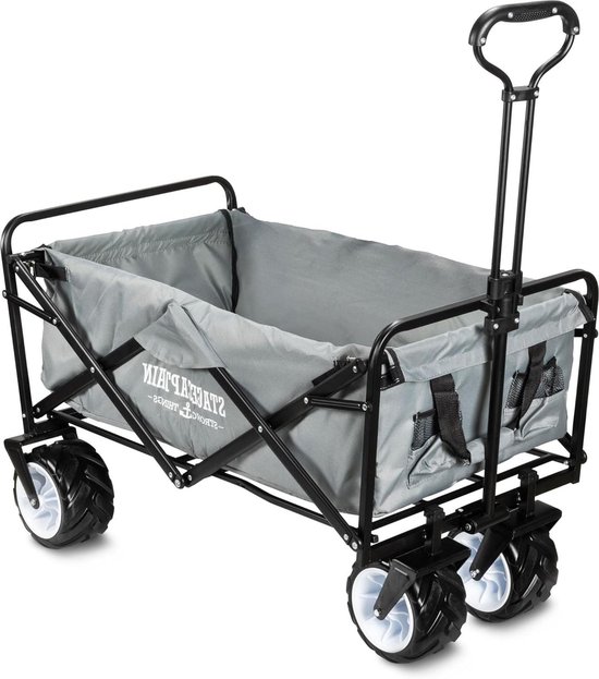 Bolderkar Zonder Dak - Transportwagen Opvouwbaar - Outdoor Activiteiten - Extra Brede Banden - 80 kg Belastbaar - Grijs van Bolderkar