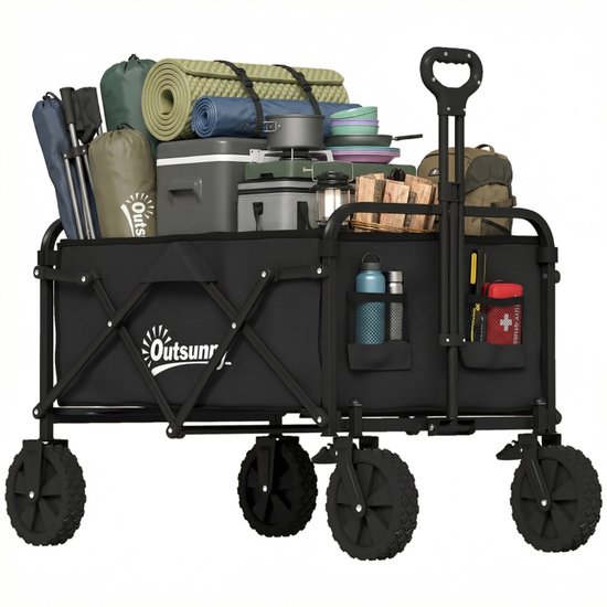 Bolderkarren - Opvouwbare Bolderkar - 100 Liter - 80 KG Draagkracht - Draaibare Wielen met Rem - 85x50x99 cm - Verstelbare - Inklapbare Bolderwagen - Zwart van Merkloos