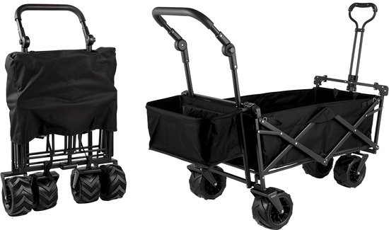 Bolderwagen – Bolderkar – Opvouwbare Wagen – Transportwagen – Tuinkar – 100 Kg Laadvermogen – 600D Oxford Polyester - Zwart van Merkloos