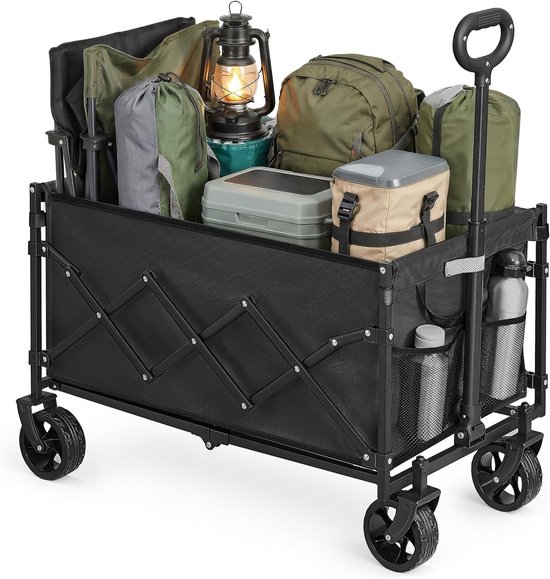 Bolderwagen Opvouwbaar - 120 kg Draagvermogen - Handkar met 4 Wielen - 150 Liter Inhoud - 360° Zwenkwielen - Transportkar voor Tuin, Camping, Strand en Boodschappen