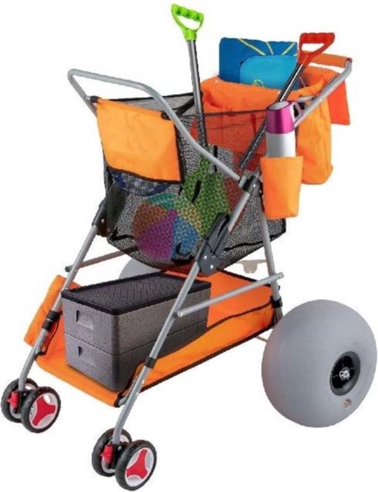 Bolderwagen - Strandkar - Bolderkar Opvouwbaar - Strandtrolley - Beach Trolley - Strandwagen - Luchtbanden - Inclusief Pomp - Oranje van Eziloana