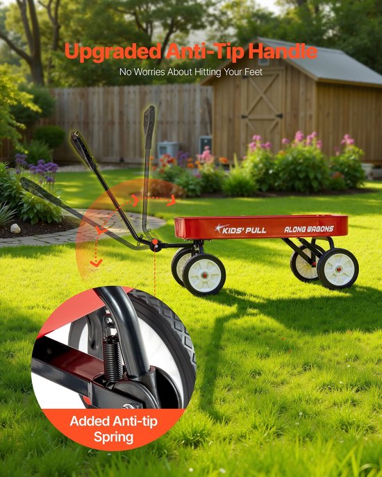 Bolderwagen voor kinderen - Bolderkar transportwagen - Vanaf 18 maanden - 101 x 48 x 36 cm - Laadvermogen 80 kg - Met handvat - Voor tuin, strand & kamperen - Rood