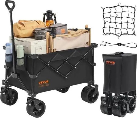 Boleen - Bolderkar - Opvouwbare bolderkar - Met terrein Wielen - Tot 113KG - 60L - 90x75cm - Zwart van Boleen