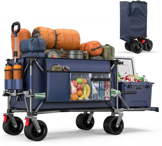 Bollerwagen - 140 cm - Opvouwbaar - met extra brede terreinwielen - Blauwgrijs