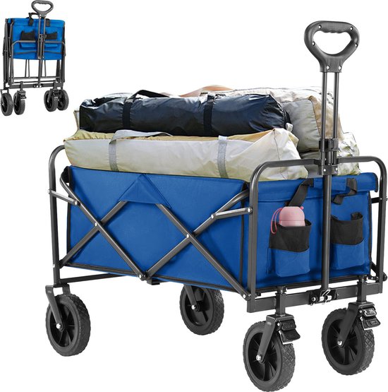 Bollerwagen, opvouwbaar en gemakkelijk samen te vouwen. Strandkar met een capaciteit van 200 liter. Geschikt voor alle terreinen, met een draagvermogen van 150 kg. Ideaal voor strand, camping en winkelen van Merkloos