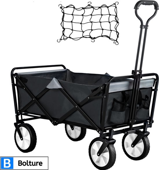 Bolture Bolderkar Opvouwbaar met Duwstang - Bolderkar Opvouwbaar Luchtbanden - 8 Inch Wielen - Inclusief Net - Zwart van Bolture