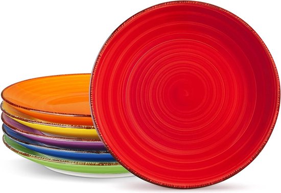 Bonita Multicolour 85" Dinerbord Set van 6 - Handgeschilderd - Rustieke Look - 215 cm - Krasbestendig - Serveerbord voor Diner/Biefstuk - Grote Bordenset borden set van BONITA