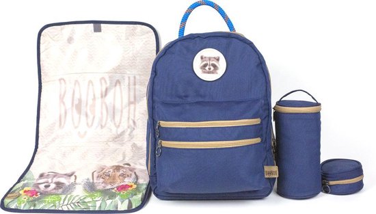 BOOBOH - Hippe Luiertas Blauw - Verschoonmatje - Flessenhouder - Speen Etui - rugtas van BOO