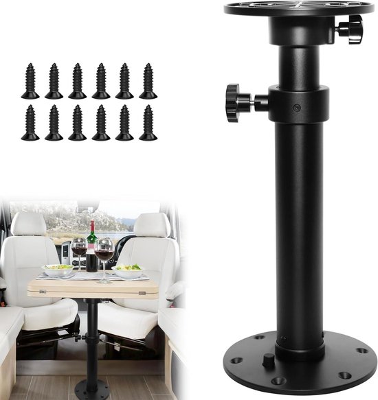 Boot Tafel Voetstuk - RV Tafel Poot - Buiten Lunchen - Afneembare Verstelbare - 7-10.9 Inch Hoogte - Zwart