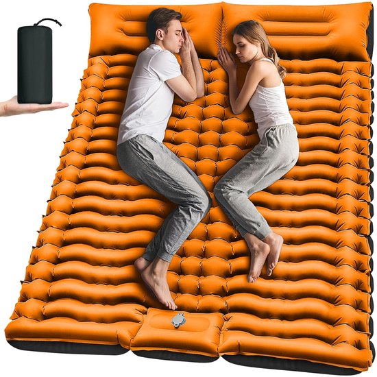 Boraboi® Comfortabele Zelfopblazende Dubbel Slaapmat met Voetpomp en Geïntegreerd Kussen voor Outdoor Avonturen van Boraboi