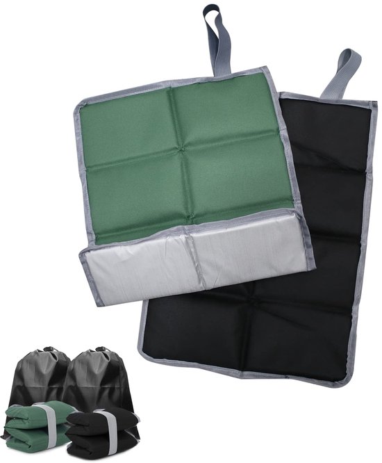 Boraboi ® Opvouwbare Thermo-Zitkussenset voor Outdoor Activiteiten, Waterdicht en Ruimtebesparend, Inclusief Draagtas, Zwart/Groen van Boraboi