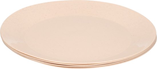 Borden - 4x - eco beige - D21 cm - afbreekbaar bio materiaal - ontbijtbordjes - dinerborden - Campingservies/picknickservies