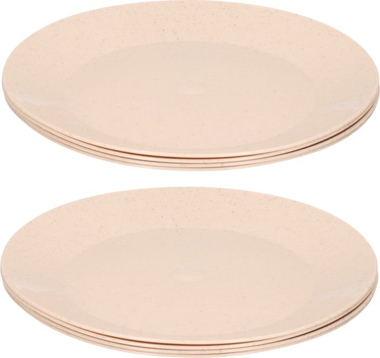 Borden - 8x - eco beige - D26 cm - afbreekbaar bio materiaal - ontbijtbordjes - dinerborden - Campingservies/picknickservies