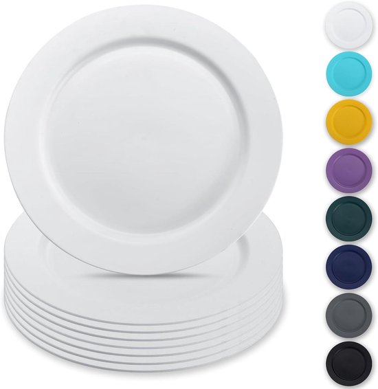 Borden Set - 8 Delige Servies - 25 cm Diameter - Onbreekbaar en Lichtgewicht - Voor Picknick Camping en Tuinfeestjes - Wit