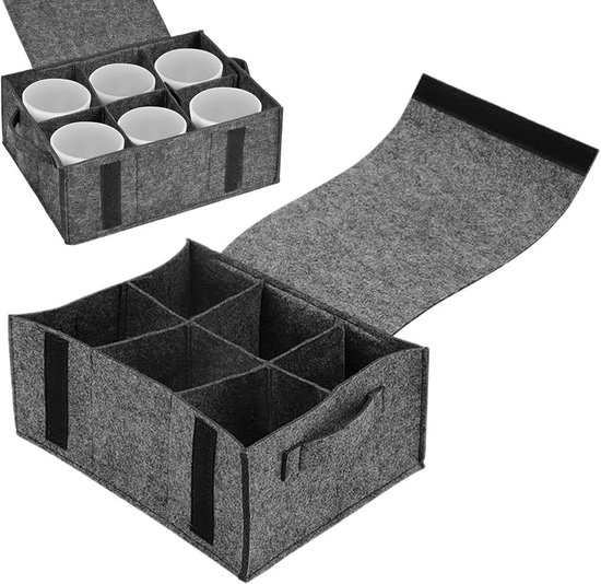 Bordenhouder Vilt - Servies Organizer - Camping en Reizen - 6 Vakken Bescherming - 27 x 15 x 5 cm