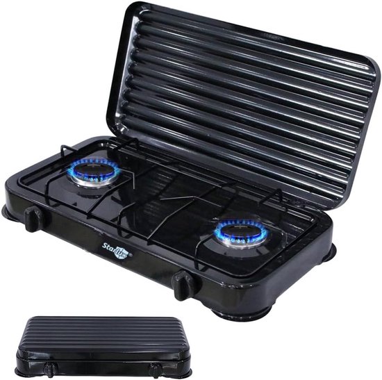 BORVAT® - 2-Pits Gasfornuis - Voor Camping en Thuis - Vrijstaand Kooktoestel - Zwart van Merkloos