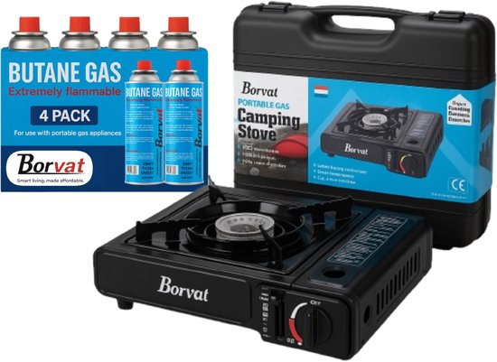 Borvat® |Draagbare Gasfornuis - Camping Kookstel - Inclusief 4 Gasflessen - Gas Stove - Gasfornuis - Kooktoestel - Outdoor van Borvat