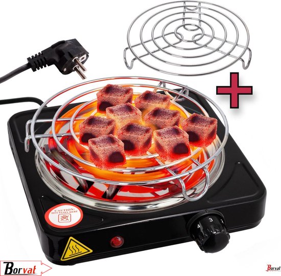 Borvat® | Elektrische Camping Kooktoestel 1 Pit - Kolenbrander - Elektrische Kookplaat - kolenstarter - Kolenaansteker - kolenbrander - kooktoestel camping - BBQ Starter - 500W - INCLUSIEF Houtskoolrooster van Borvat