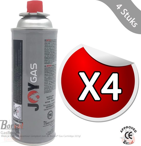 Borvat® - Gas Cartridge - Butaangas Navulling voor Gasflessen en Gasbussen - Butaangaspatronen - Geschikt voor Koken - Camping en Verwarming - 227g - 4 Stuks