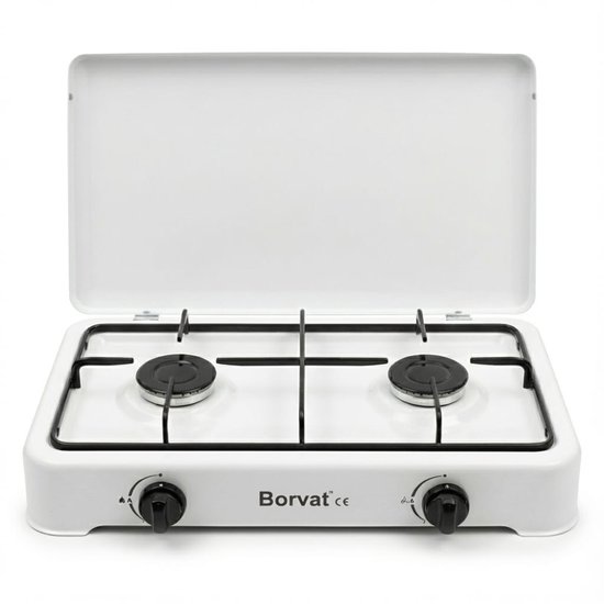 Borvat® Gasstel 2 Pits – Compact kooktoestel voor – Krachtige gaskookplaat – Ruimtebesparend ontwerp-Wit van Merkloos