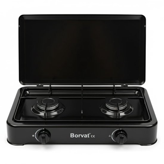 Borvat® Gasstel 2 Pits – Compact kooktoestel voor – Krachtige gaskookplaat – Ruimtebesparend ontwerp-Zwart van Merkloos