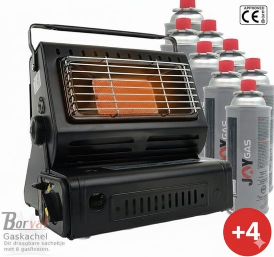 Borvat® Kamping Gaskachel - Heater - Kachel - Terrasverwarmer - Camping gaskachel - Buitenkachel - Gas Heater - Verstelbaar - Draagbaar -Inclusief 4 Gasflessen- Zwart van Merkloos